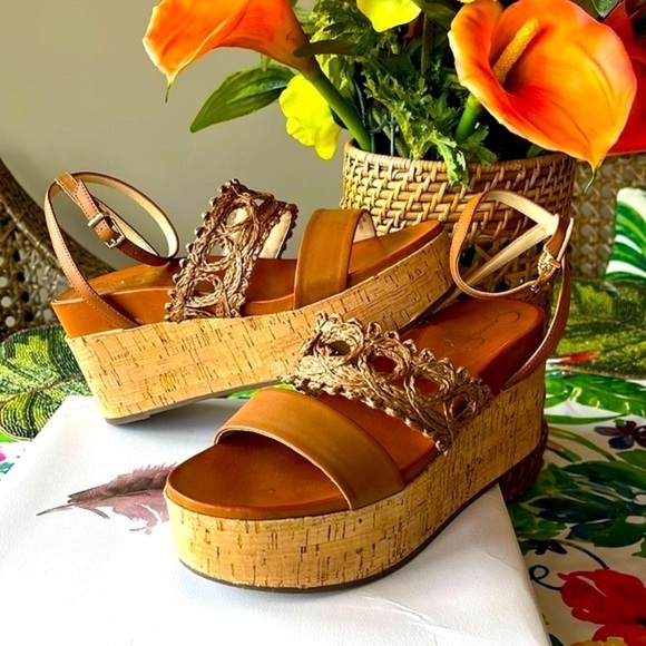 Brand New Jessica Simpson Callri Wedge Sandals Woven Raffia Cork Platform Ankle - Picture 2 of 16